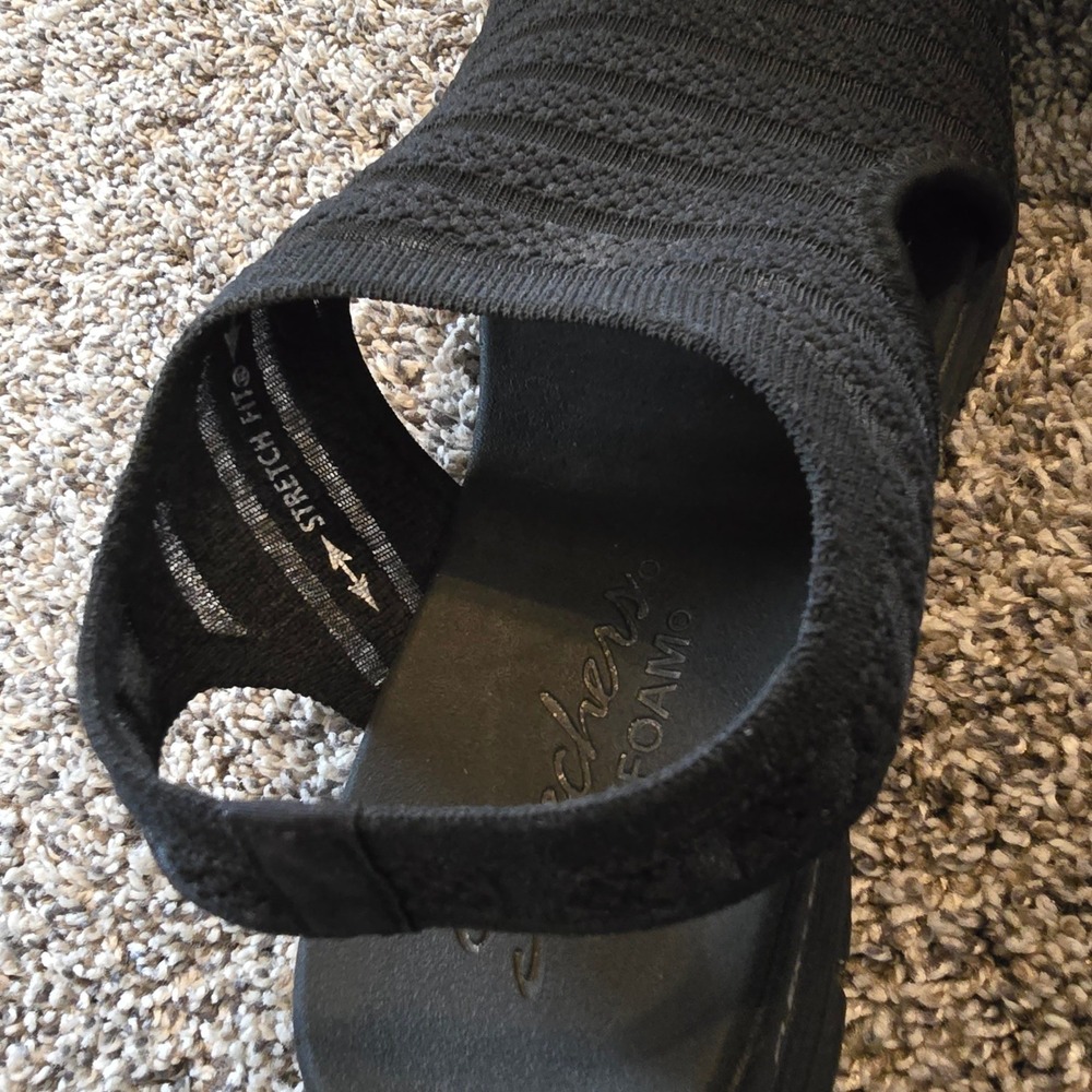 Skechers Flex-Lite Yoga Foam Sandals Womens 9 Black Stretch Fit Slingback Sporty - Picture 6 of 7